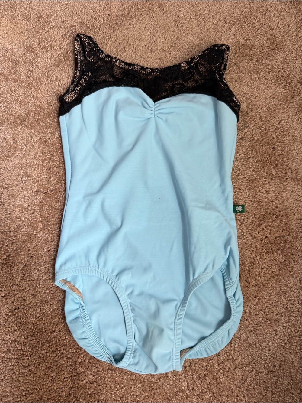 Girls Light Blue Lace-Yoke Bodysuit